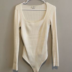 Abercrombie Long Sleeve Squareneck Sweater body suit in white